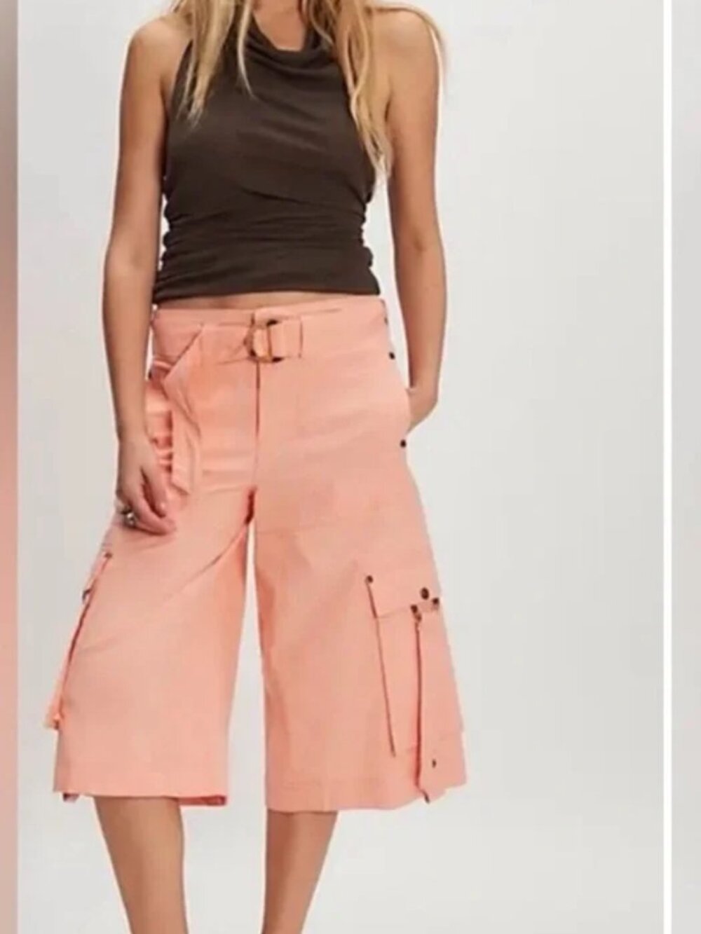 Free People Tidal Wave Cropped Pants Coral Pink Size 14 NWOT